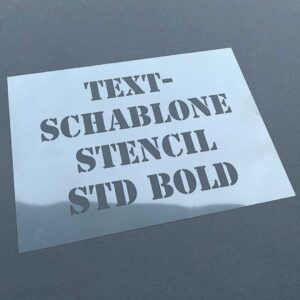 Mit dieser individuellen Textschablone in der Schrift Stencil Std Bold erstellst du präzise, professionelle Schriftzüge für Street Art, DIY-Projekte, Beschriftungen oder kreative Anwendungen.