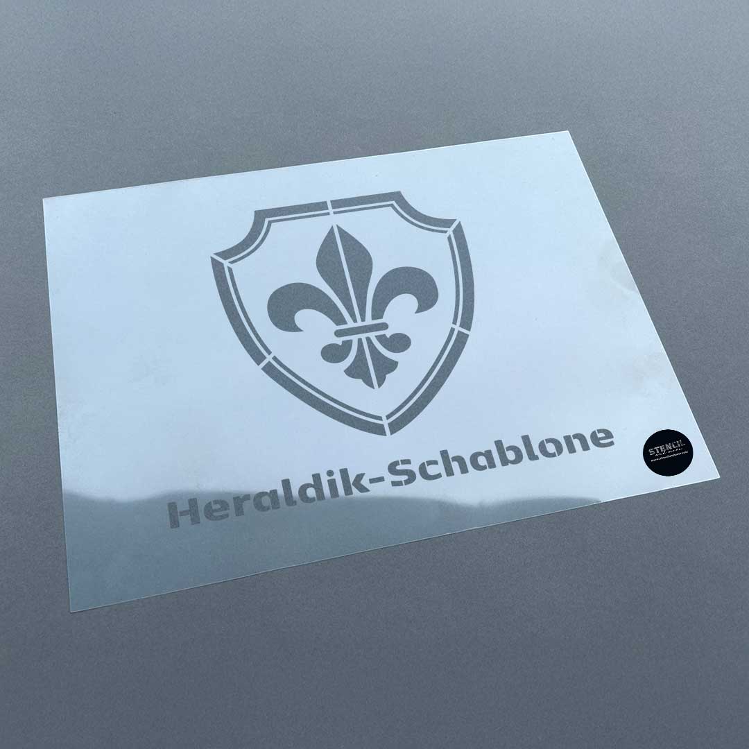 Individuelle Heraldik-Schablone von Stencil and More mit Familienwappen-Motiv