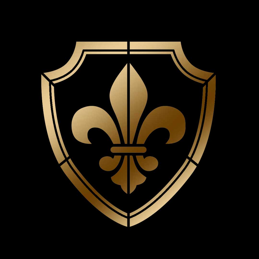 Lilie_gold_schwarz Logo mit Sprühschablone auf Wand gesprüht – kreative Markenpräsenz mit Mylar-Schablone, Dein Logo als Statement – Professionelle Sprühschablonen für Marken, Unternehmen & Sportvereine.